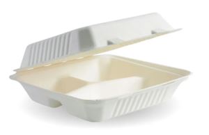 Clamshell-3-Compartment-White-23x23x8cm-(2X100)-BioPak-(682542)